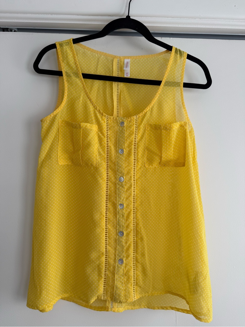 Xhilaration Yellow Polka Dot Sheer Button Front Blouse Sz S